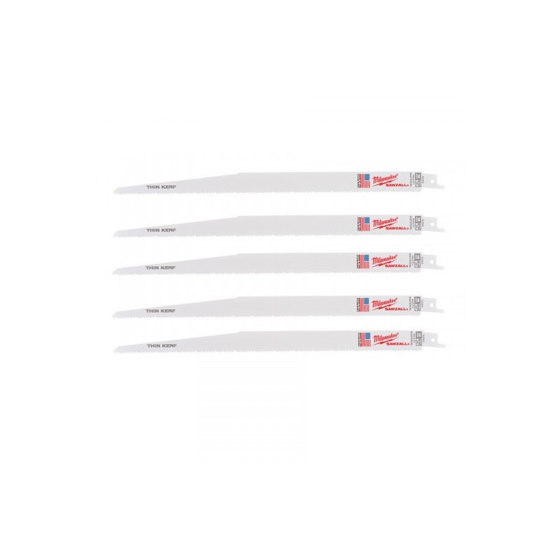 Lot de 5 Lames de Scie Sabre MILWAUKEE 8/12 Tpi Longueur 300mm pour Bois, Métal et Plastique - 48005094