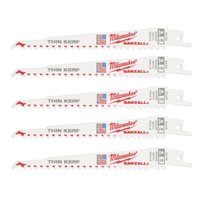 Lot de 5 Lames de Scie Sabre MILWAUKEE 5 Tpi Longueur 150mm pour Bois - 48005035