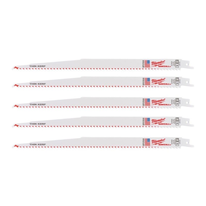 Lot de 5 Lames de Scie Sabre MILWAUKEE 5 Tpi Longueur 300mm pour Bois - 48005037