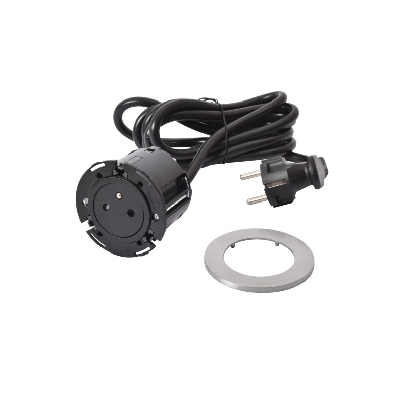 Prise de Courant Encastrée 2P+T LEGRAND Disq60 Incara Cordon 2m Métal Ø60mm - 654722