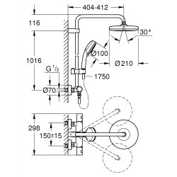 Ensemble de Douche GROHE Tempesta Cosmopolitan System 210 Mitigeur Thermostatique, Douche de Tête, Douchette