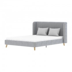 Lit Adulte Velours Gris HEIDI 140x190cm avec Tour de Lit, Sommier et Tête de Lit - KTHEIDI140VELGR