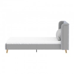Lit Adulte Velours Gris HEIDI 140x190cm avec Tour de Lit, Sommier Tête de Lit - KTHEIDI140VELGR