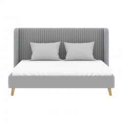 Lit Adulte Velours Gris HEIDI avec Tour de Lit, Sommier et Tête de Lit - KTHEIDI140VELGR