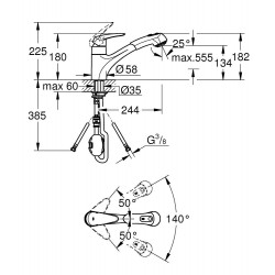 Mitigeur de Cuisine GROHE Eurodisc avec Douchette Extractible 2 Jets Rotation 140° Chromé 32257001