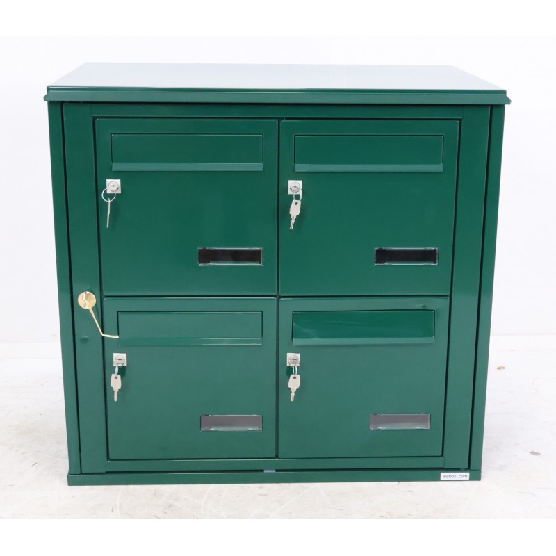 Bloc de 4 Boîtes aux Lettres LEABOX Collective Extérieur Vert Sans Pieds - 2x2