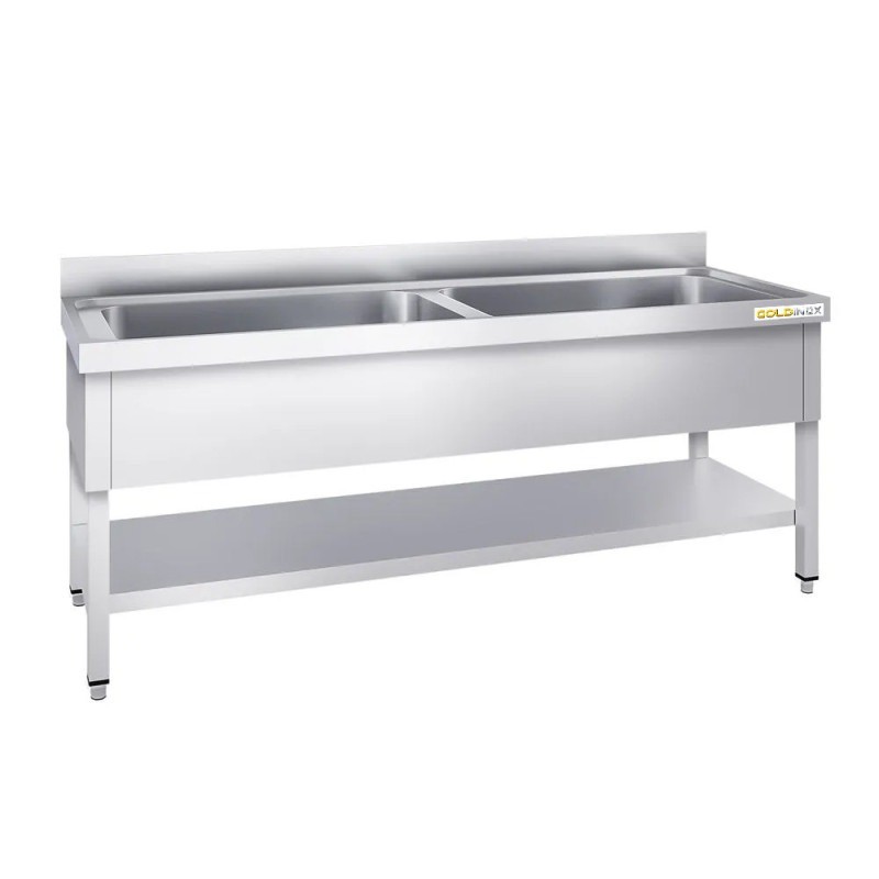 Plonge Inox GOLDINOX 2 Grandes Cuves L2000mm P700mm H850mm - TRX2072