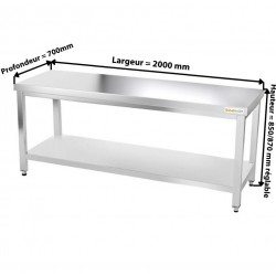 Table de Préparation Inox GOLDINOX Étagère Basse Sur Pieds L2000mm P700mm H850mm