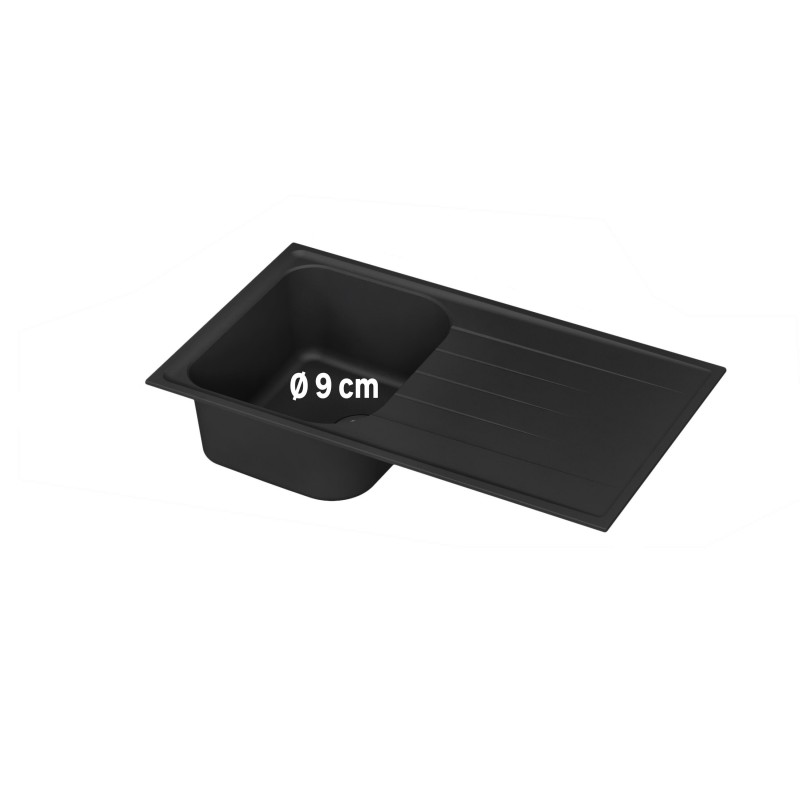 Évier de Cuisine à Encastrer DELINIA ELBE 1 Bac avec Égouttoir Quartz et Résine Noir - 82314094 - NEUF