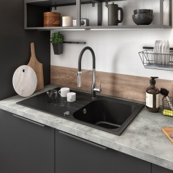 Évier de Cuisine à Encastrer DELINIA ELBE 1 Bac avec Égouttoir Quartz et Résine Noir - 82314094