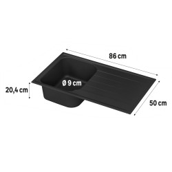 Évier de Cuisine à Encastrer DELINIA ELBE 1 Bac avec Égouttoir Quartz et Résine Noir