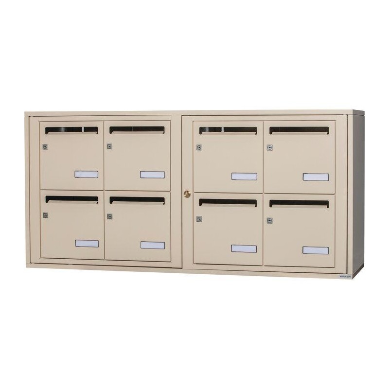 Bloc de 8 Boîtes aux Lettres LEABOX Collectives Intérieur Mural Beige - 4x2