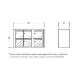 Bloc de 6 Boîtes aux Lettres LEABOX Collectives Intérieur Mural Gris Dimensions