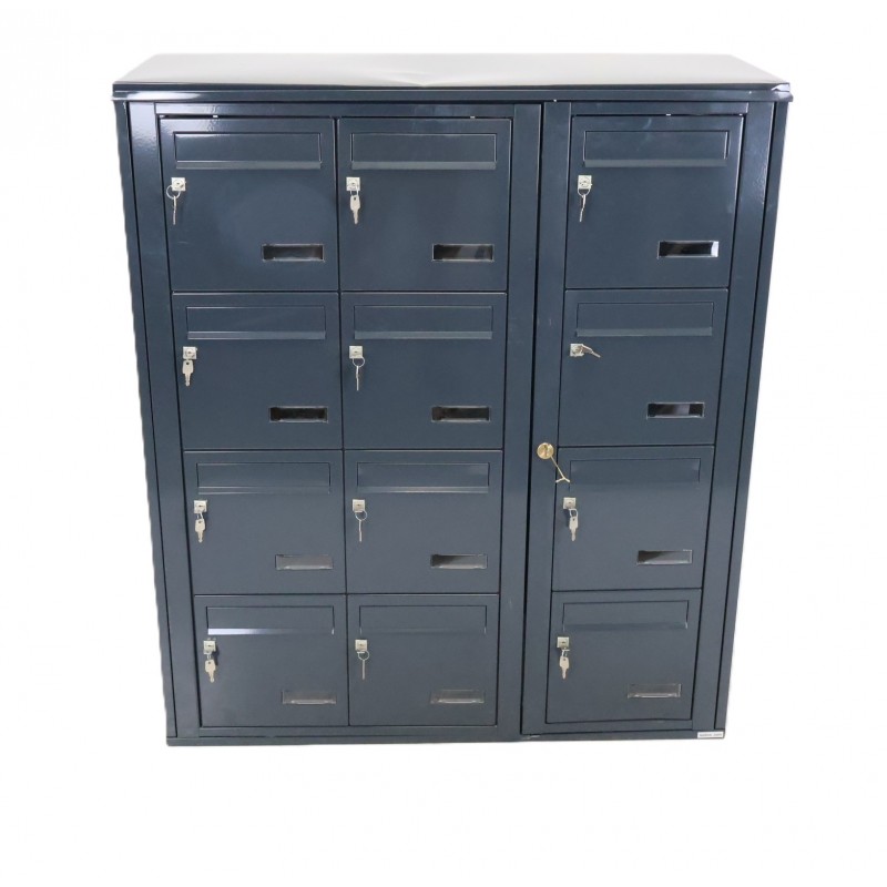 Bloc de 12 Boîtes aux Lettres LEABOX Collectives Extérieur Mural Gris Anthracite - 3x4 - NEUF Déclassé