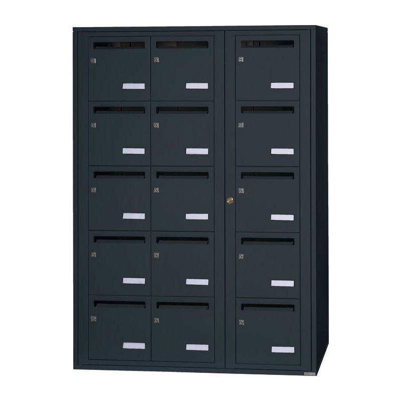 Bloc de 15 Boîtes aux Lettres LEABOX Collective Intérieur Mural Gris