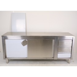 Meuble Bas Inox GOLDINOX 2 Portes Coulissantes 3 Tiroirs sur Pieds L2000mm P600mm H850mm - MT206D