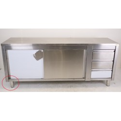 Meuble Bas Inox GOLDINOX 2 Portes Coulissantes 3 Tiroirs sur Pieds L2000mm P600mm H850mm - MT206D