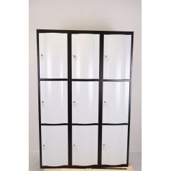 Vestiaire 9 Casiers à Portes Bombées Fermeture à Clés L1200 P500 H1800 NoirBlanc- 14.3767
