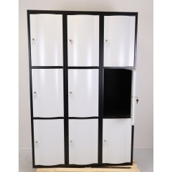 Vestiaire 9 Casiers à Portes Bombées Fermeture à Clés L1200 P500 H1800 NoirBlanc- 14.3767