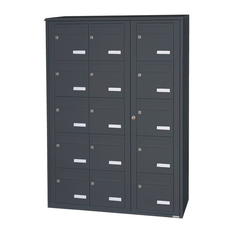 Bloc de 15 Boites aux Lettres LEABOX Collective Extérieur Mural Gris - 3x5 - NEUF Déclassé