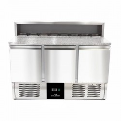Meuble à Pizza Réfrigérée GOLDINOX Premium Inox 3 Portes Plan de Travail Granit