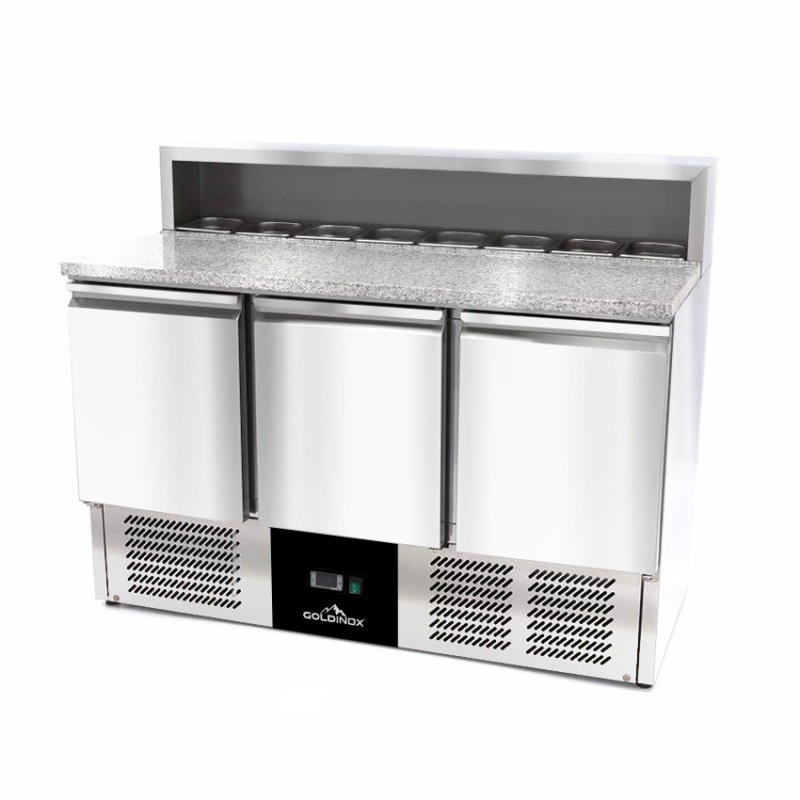 Meuble à Pizza Réfrigérée GOLDINOX Premium Inox 3 Portes Plan de Travail Granit - ACE408