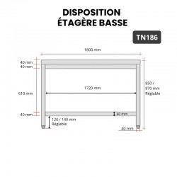 Table de Travail Préparation Inox GOLDINOX Étagère Basse Sur Pieds - TN186