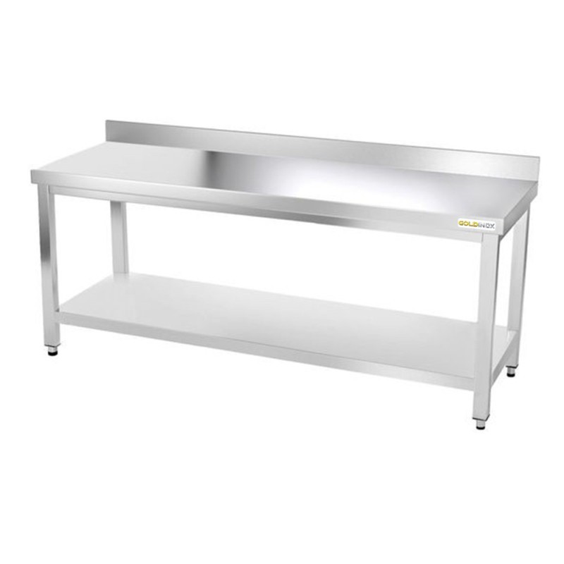 Table Adossée de Travail Préparation Inox GOLDINOX 1 Étagère Basse Sur Pieds L2000mm P800mm H850mm - TN208A