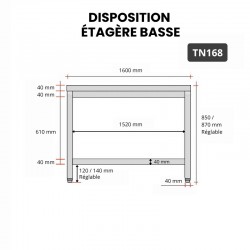 Table de Travail Préparation Inox GOLDINOX Étagère Basse Sur Pieds