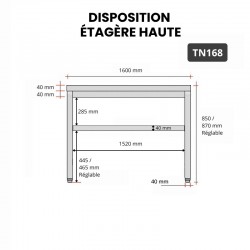 Table de Travail Préparation Inox GOLDINOX Étagère