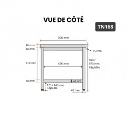 Table de Travail Préparation Inox GOLDINOX Étagère Basse