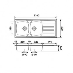 Évier de Cuisine 2 Bacs MONTEBELLO 116x50 cm Inox Lisse Pas Cher