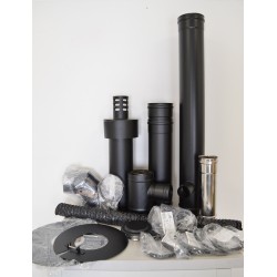 Kit Ventouse Horizontal Conduit de Poêle Etanche DINAK Diflux Inox Sortie Latérale Laqué noir