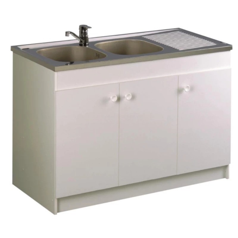 Meuble Sous-Évier de Cuisine AQUARINE Sesame 3 portes Mélaminé Blanc L120cm - 200338 - NEUF