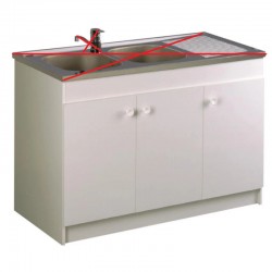 Meuble Sous-Évier de Cuisine AQUARINE Sesame 3 portes Mélaminé Blanc L120cm - 200338