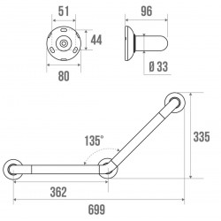 Barre d'Appui Coudée Ø33mm PELLET 135° Profil Alu Recouvert PVC Blanc 362x362mm - 046220