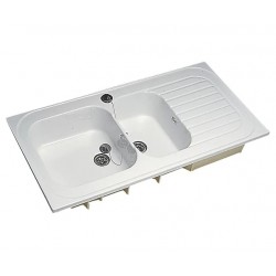 Évier de Cuisine à Poser GEBERIT Romans 2 Cuve et 1 Égouttoir Blanc en Céramique - 00690000000 - NEUF Déclassé