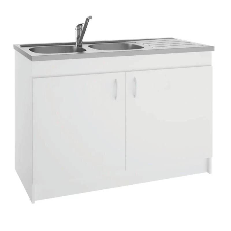Meuble Sous-Évier de Cuisine NEOVA SIM'NF 2 Portes Mélaminé Blanc L100cm - S12N02100 - NEUF