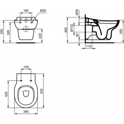 Cuvette WC Suspendu Enfant PORCHER Contour 21 Sans Bride Porcelaine Vitrifiée - S312901