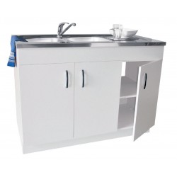 Meuble Sous-Évier de Cuisine NEOVA Intégral Clip 3 Portes PVC Blanc L120 cm - S09NA33120HE - NEUF