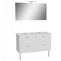 Meuble de Salle de Bain 120cm VITRA Mia Blanc Meuble, Plan Double Vasque Céramique, Miroir et LED - 66075