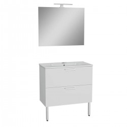 Meuble de Salle de Bain 80cm VITRA Mia Blanc Meuble, Plan Vasque Céramique, Miroir et LED - 75075