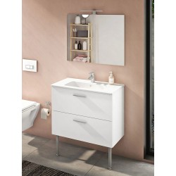 Meuble de Salle de Bain 80cm VITRA Mia Blanc Meuble, Plan Vasque Céramique, Miroir et LED