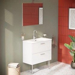 Meuble Salle de Bain 80cm VITRA Mia Blanc Meuble, Plan Vasque Céramique, Miroir et LED - 75075