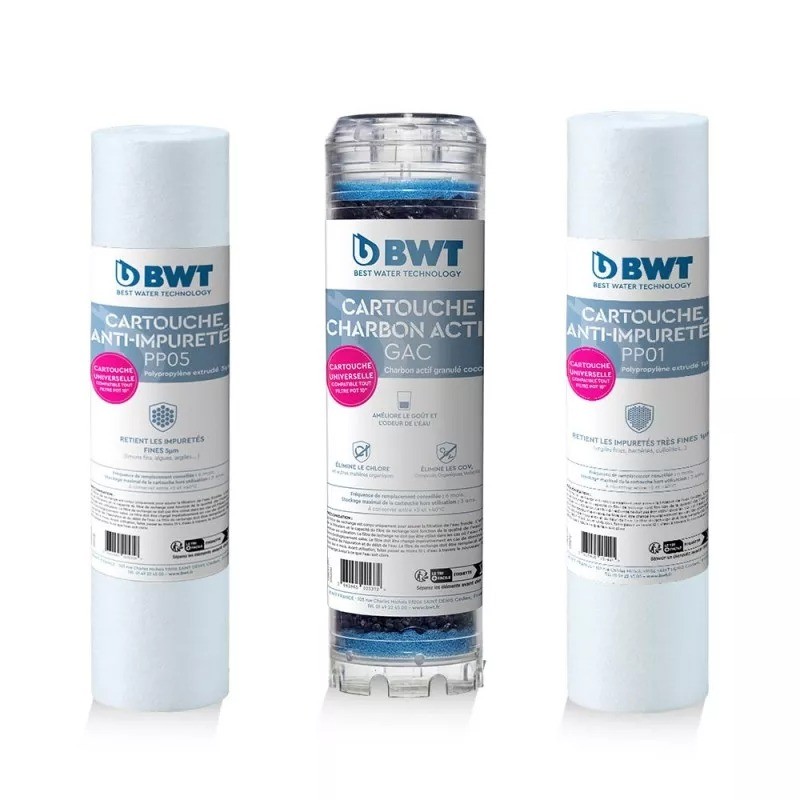 Pack 3 Cartouches Filtres pour Osmoseurs et Triplex BWT Cartouche PP05 Cartouche GAC Cartouche PP01 - 125550150