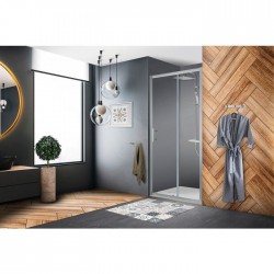 Porte de Douche Coulissante ODYSSEA Reflet-C 140x200cm Verre Transparent - 351226 - NEUVE