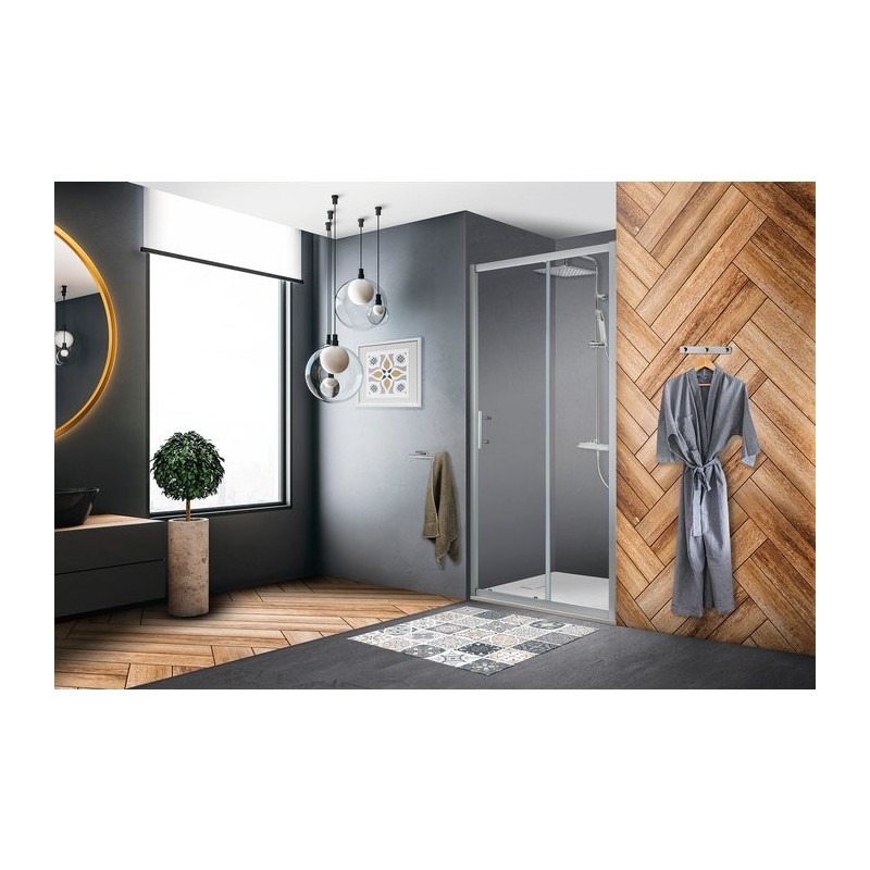 Porte de Douche Coulissante ODYSSEA Reflet-C 140x200cm Verre Transparent - 351226 - NEUVE