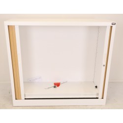 Armoire Basse à Rideaux de Bureau MTI 2 Tablettes Corps Blanc et Rideaux Hêtre 120x105x43cm - AM1210R-HE