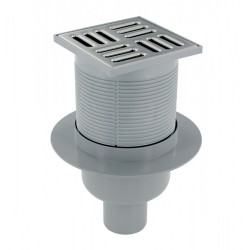 Siphon de Sol avec Grille Inox PRESTO 150x150mm Sortie Horizontale ou Verticale Ø 50mm - 60478