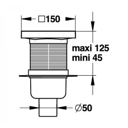 Siphon de Sol avec Grille Inox PRESTO 150x150mm Sortie Horizontale ou Verticale Ø 50mm - 60478